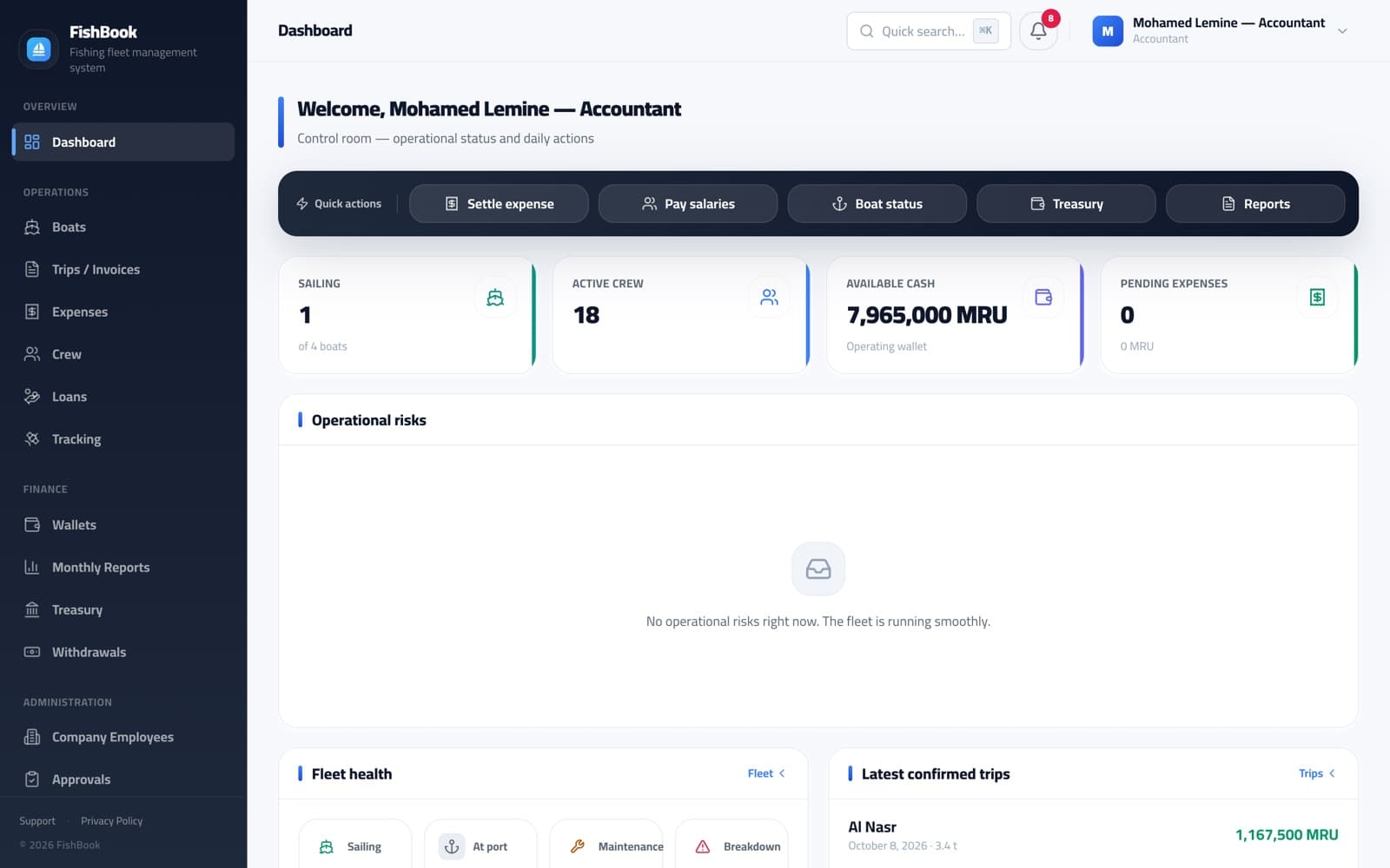 The FishBook web dashboard